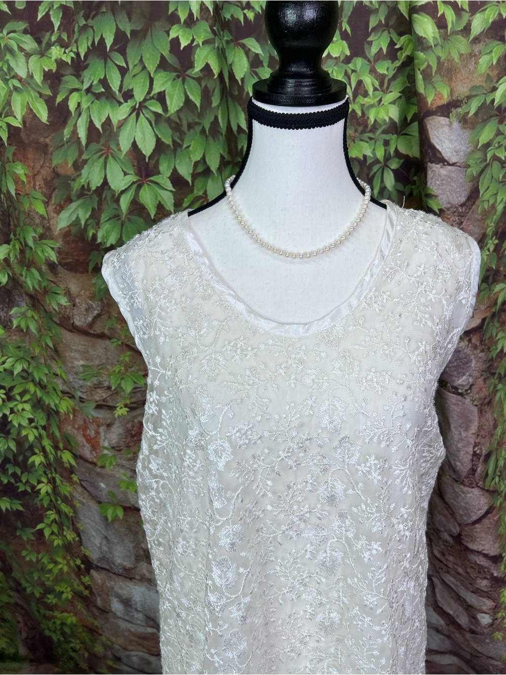 VINTAGE CHRISTINA FAIRBANKS Ivory Lace Overlay Tank Dress, XL - Picture 3 of 12